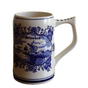 Vintage Delft Blue Heineken Beer Stein Mug Holland 5.25" Windmill Sailboat